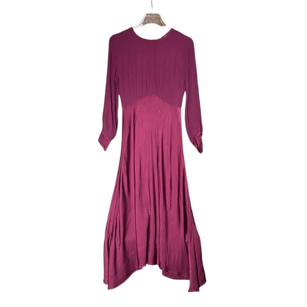 GHOST London Women’s Size Small Viscose Satin Crepe Midi Length Dress Mulberry